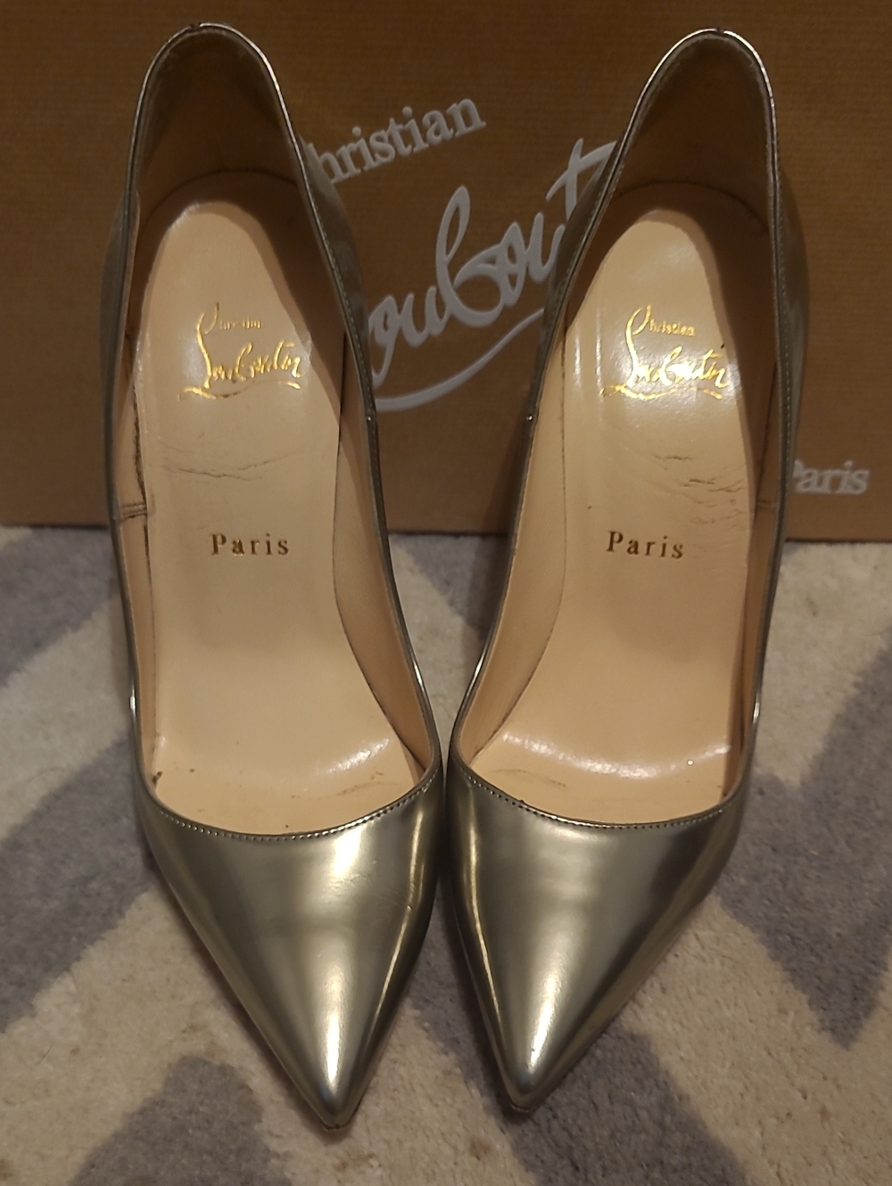 Christian Louboutin Metallic Silver Pointed Toe Pumps